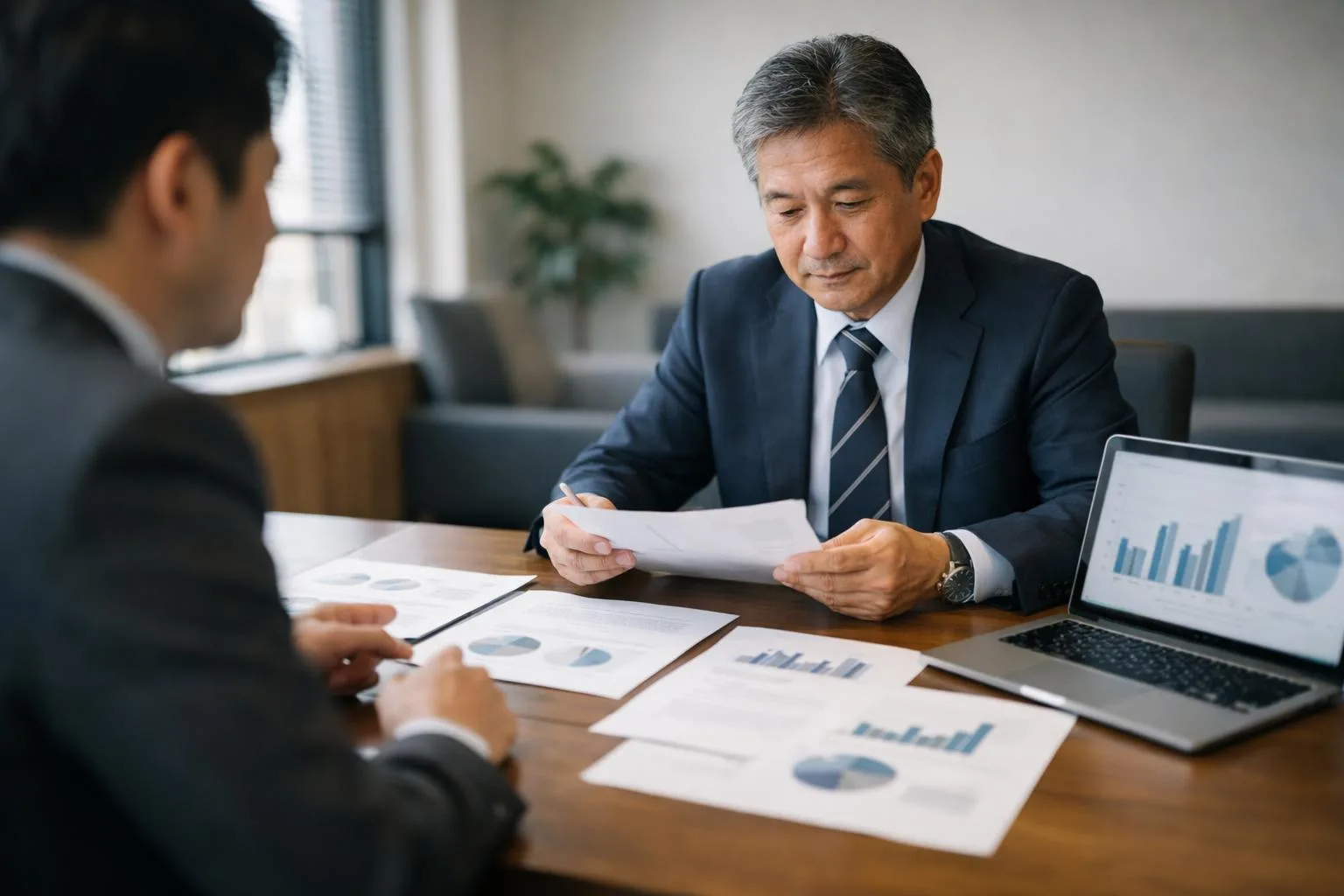 日本の事業者がインバウンド集客会社の提案資料を比較検討している様子