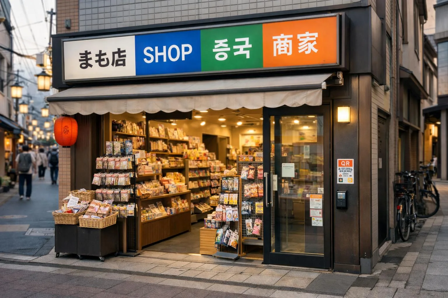 多言語表記とキャッシュレス決済に対応した日本の店舗の店頭